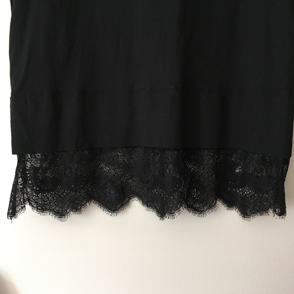 New CARVEN Paris Black Cotton Lace Trim Tee M/L - Picture 3 of 8